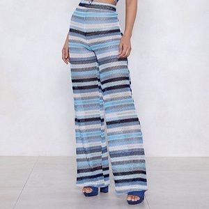 Nasty Gal Blue and White Knit Striped Pants